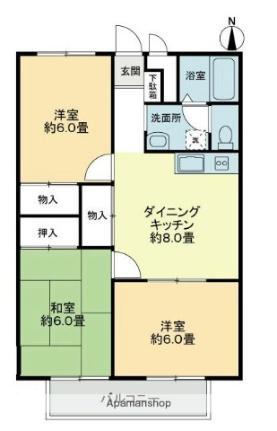 フォブール大高Ａ A202｜香川県さぬき市志度(賃貸アパート3DK・2階・58.50㎡)の写真 その2