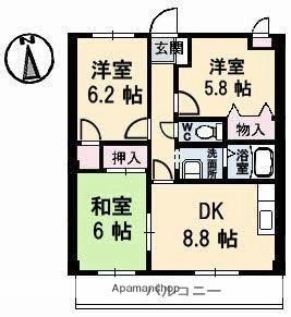 香川県高松市木太町(賃貸マンション3DK・3階・59.76㎡)の写真 その2