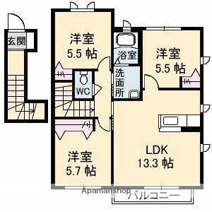 香川県高松市林町（賃貸アパート3LDK・2階・70.43㎡） その2