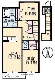 香川県高松市上林町(賃貸アパート2LDK・2階・60.87㎡)の写真 その2