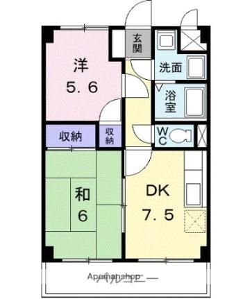 香川県高松市国分寺町新居(賃貸マンション2DK・2階・40.15㎡)の写真 その2