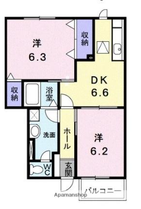 香川県高松市国分寺町新居(賃貸アパート2DK・1階・47.93㎡)の写真 その2