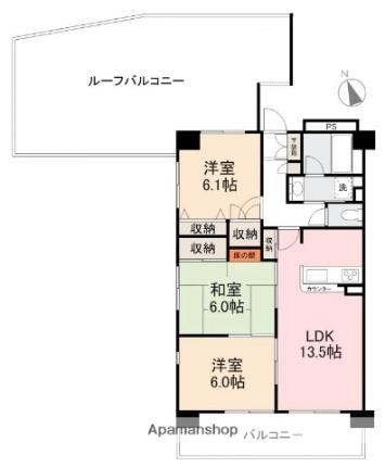 ダイアパレスロワイヤル栗林公園701号 701｜香川県高松市栗林町１丁目(賃貸マンション3LDK・7階・67.83㎡)の写真 その2