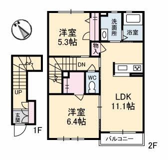 プロヌーブ原田町　Ａ棟 202｜香川県丸亀市原田町(賃貸アパート2LDK・2階・60.14㎡)の写真 その2