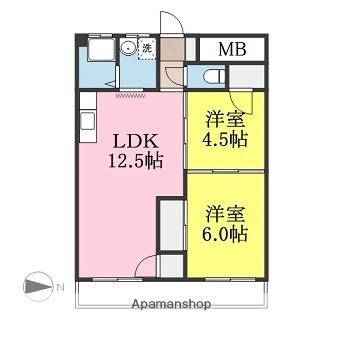 朝日マンション 505｜愛媛県松山市南江戸５丁目(賃貸マンション2LDK・5階・49.10㎡)の写真 その2