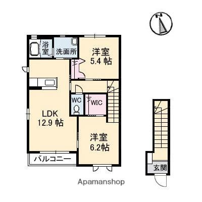 愛媛県東温市横河原(賃貸アパート2LDK・2階・61.14㎡)の写真 その2
