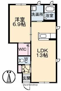 愛媛県松山市保免上１丁目(賃貸アパート1LDK・1階・44.81㎡)の写真 その2