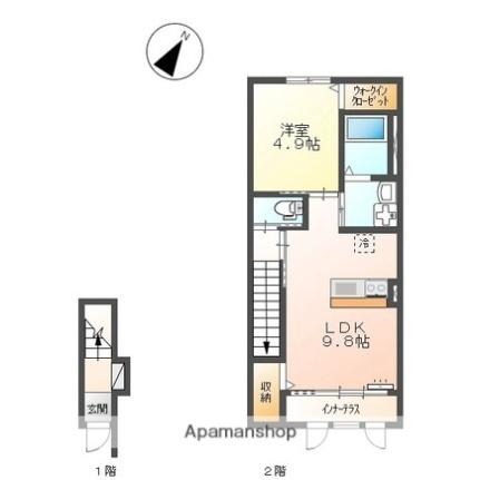 愛媛県松山市余戸南４丁目（賃貸アパート1LDK・2階・43.34㎡） その2