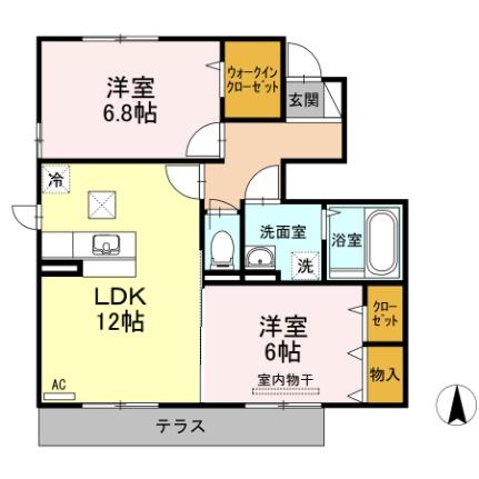 セジュール　モンレーヴ　Ｂ棟 ｜愛媛県松山市東長戸２丁目(賃貸アパート2LDK・1階・60.34㎡)の写真 その2