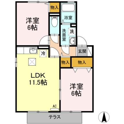 エントピア余戸II　Ｂ棟 ｜愛媛県松山市余戸南５丁目(賃貸アパート2LDK・1階・53.84㎡)の写真 その2