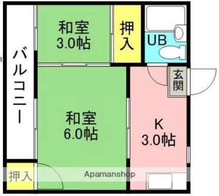 第2松岡ハイツ 302｜愛媛県松山市小栗４丁目(賃貸マンション2K・3階・27.77㎡)の写真 その2