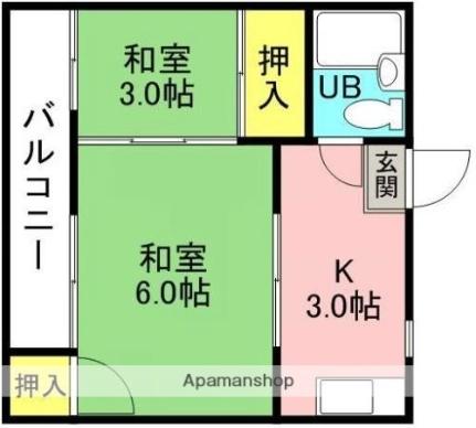 第2松岡ハイツ 202｜愛媛県松山市小栗４丁目(賃貸マンション2K・2階・27.77㎡)の写真 その2