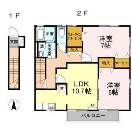 愛媛県松山市西長戸町(賃貸アパート2LDK・2階・62.82㎡)の写真 その2