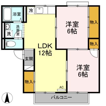 セジュール土居田　Ａ棟 ｜愛媛県松山市土居田町(賃貸アパート2LDK・1階・53.47㎡)の写真 その2