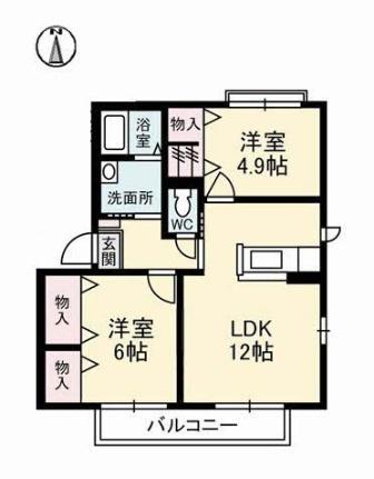 ラ・ベルターナIII　Ａ棟 202｜高知県高知市朝倉丙(賃貸アパート2LDK・2階・55.97㎡)の写真 その2