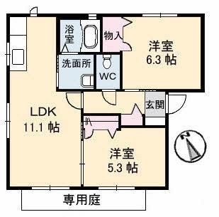 シャーメゾン・セレーノ 101 ｜ 高知県高知市介良乙（賃貸アパート2LDK・1階・50.81㎡） その2