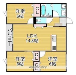 Ｔａｏｒｍｉｎａ下府 2階3LDKの間取り