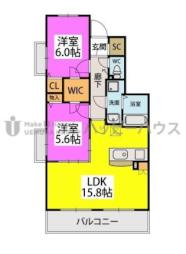 西鉄太宰府線 西鉄五条駅 徒歩10分の賃貸マンション 3階2LDKの間取り