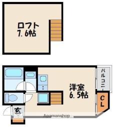 西鉄天神大牟田線 桜並木駅 徒歩2分の賃貸アパート 3階ワンルームの間取り