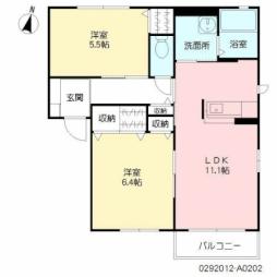 バス 千代ニュータウン入口下車 徒歩11分の賃貸アパート 2階2LDKの間取り