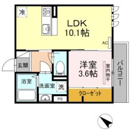 西鉄天神大牟田線 下大利駅 徒歩3分の賃貸アパート 3階1LDKの間取り