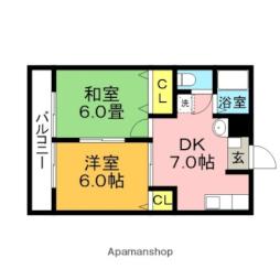 シティーハイツ21 2階2DKの間取り