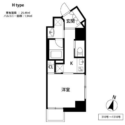 ＴＨＥ天神シティ 1310｜福岡県福岡市中央区西中洲(賃貸マンション1K・13階・25.49㎡)の写真 その2