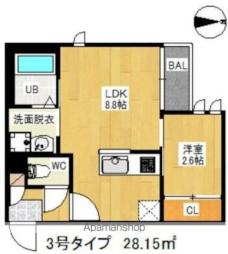 JR鹿児島本線 千早駅 徒歩13分の賃貸アパート 2階1LDKの間取り