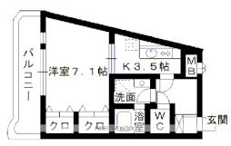 ビラージュ原町 3階1Kの間取り