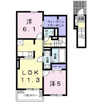 シェルブルーIII　Ｂ 202｜福岡県久留米市城島町楢津(賃貸アパート2LDK・2階・57.54㎡)の写真 その2