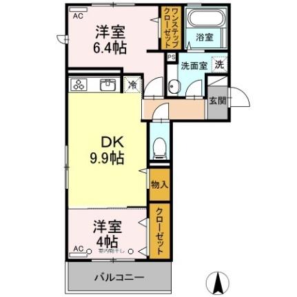 福岡県うきは市浮羽町朝田(賃貸アパート2DK・2階・52.09㎡)の写真 その2