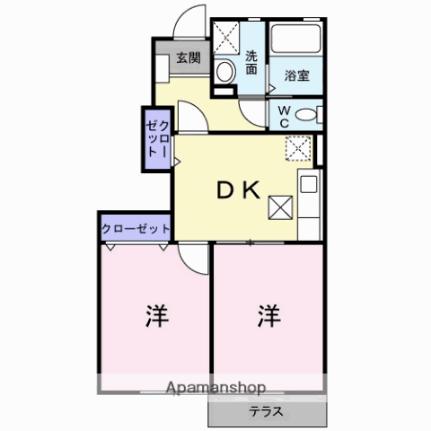 シーダーヒルズI ｜佐賀県鳥栖市蔵上３丁目(賃貸アパート2DK・1階・42.77㎡)の写真 その2