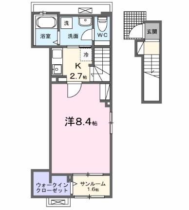 フォルセティ 201｜熊本県熊本市南区野口４丁目(賃貸アパート1K・2階・42.27㎡)の写真 その2