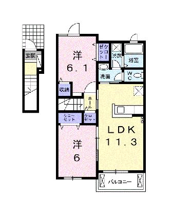 センチュリー・ワン 205｜熊本県八代市松崎町(賃貸アパート2LDK・2階・57.07㎡)の写真 その2