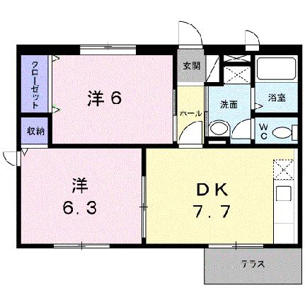 アーバン不知火Ｖ 103｜熊本県宇城市不知火町高良(賃貸アパート2DK・1階・47.59㎡)の写真 その2