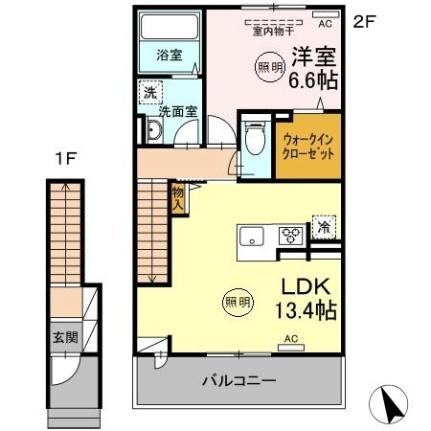 宮崎県宮崎市大王町（賃貸アパート1LDK・2階・55.30㎡） その2